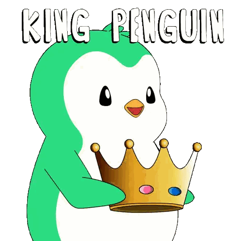 Green Penguin Holding Gold Crown