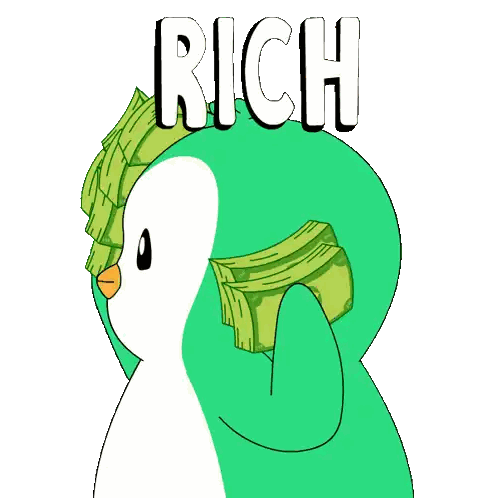 Green Penguin Holding Money Rich