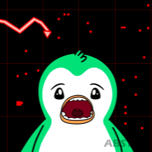 Green Penguin With Red Arrow Pointing Down GIF