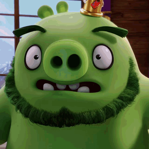 Green Pig With Beard and Crown