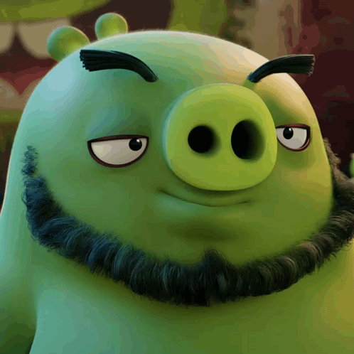 Green Pig With Beard and Mustache