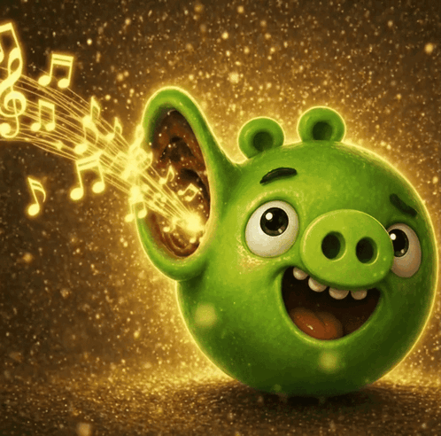 Green Pig With Music Notes From Ears