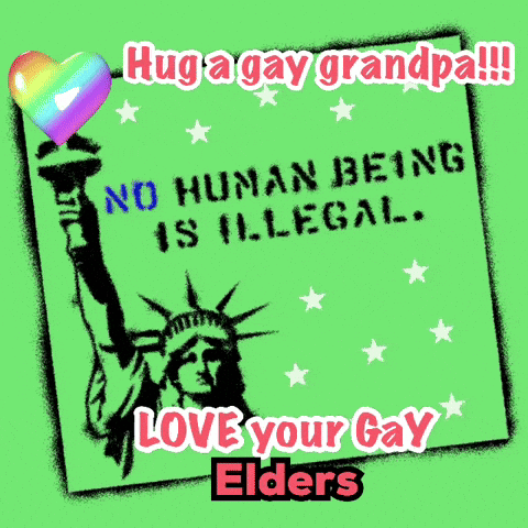 Green Poster Statue Of Liberty Hug A Gay Grandpa GIF