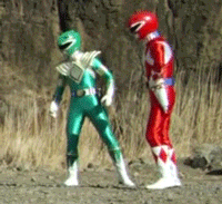 Green Power Ranger and Red Power Ranger Standing Together