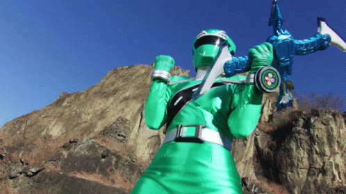 Green Power Ranger Holding Sword And Shield GIF