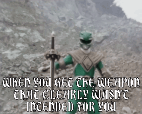 Green Power Ranger Holding Sword Saying When You Get the Weapon