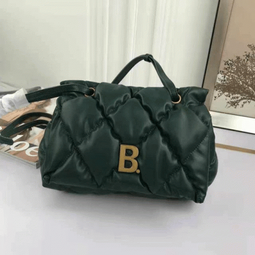 Green Quilted Purse With Gold Letter B