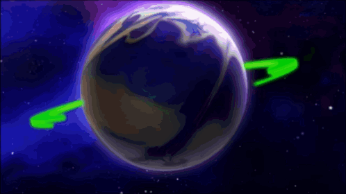 Green Ring Around Planet on Purple Background
