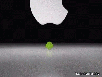 Green Robot With Apple Logo Behind GIF