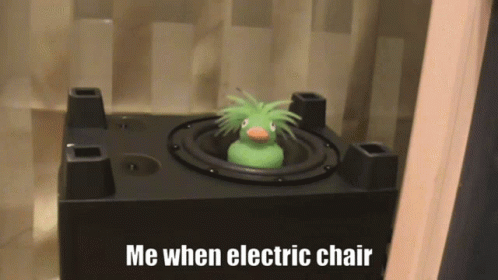 Green Rubber Duck in Speaker Saying Me When Electric Chair