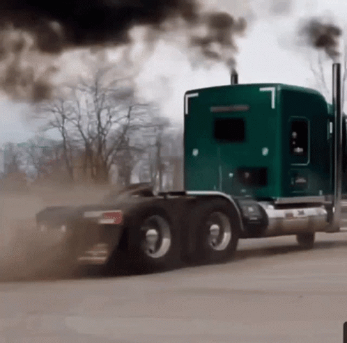 Green Semi Truck With Smoke