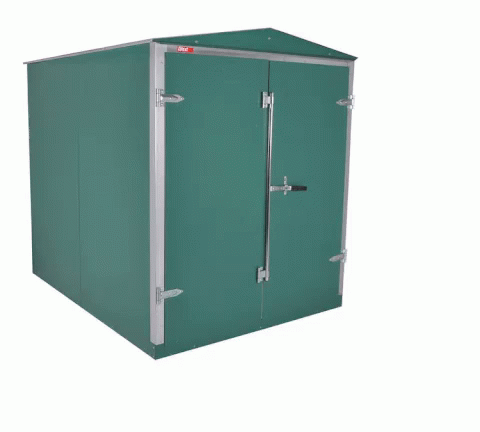 Green Shed With Open Doors And Red Sticker GIF