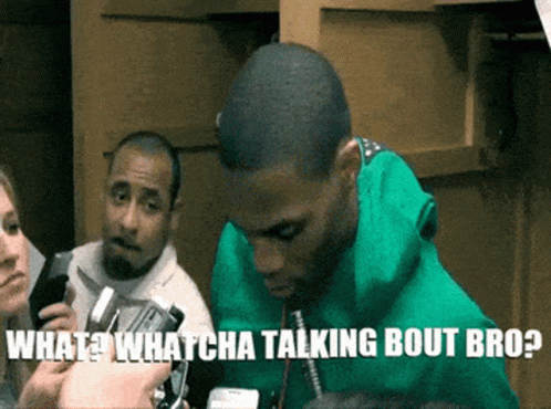 Green Shirt Man Talking Phone What Whatcha Talking Bout Bro