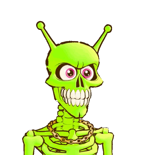 Green Skeleton with Pink Eyes and Chain