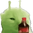 Green Slug Next to Soda Bottle