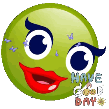 Green Smiley Face With Butterflies Have a Good Day
