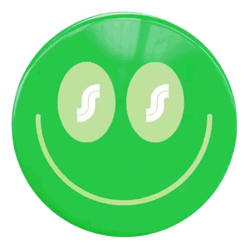Green Smiley Face with White Eyes