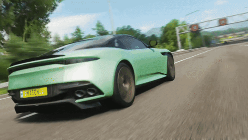 Green Sports Car Driving With License Plate AE8C465