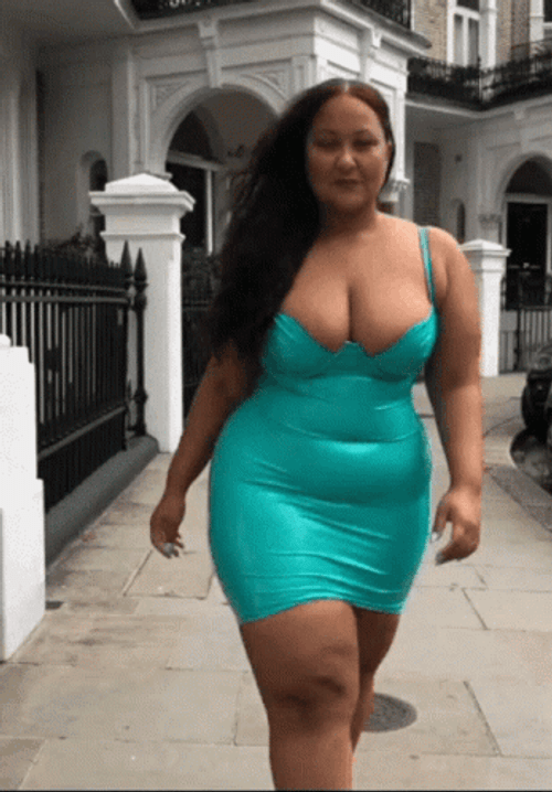 Green Tight Dress Curvy Girl Walking GIF