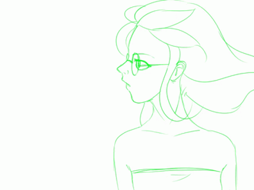 Green Woman with Long Hair