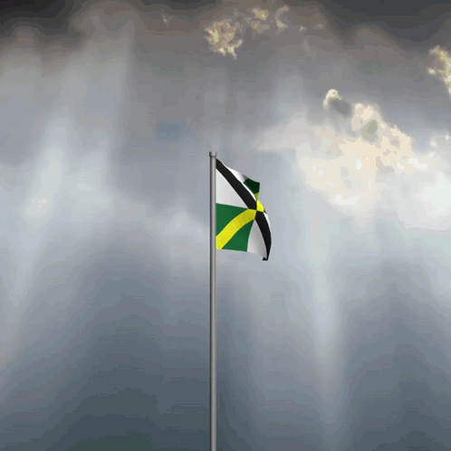 Green Yellow Black Flag Waving Wind Cloudy Sky