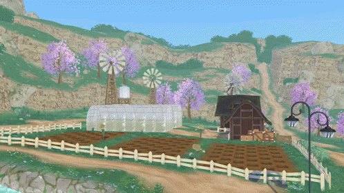 Greenhouse On Farm With Windmill GIF