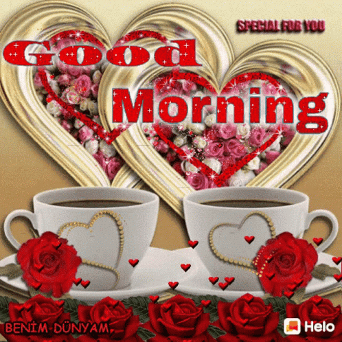 Greeting Card Saying Good Morning With Two Cups of Coffee