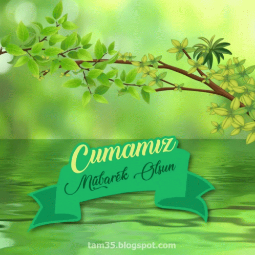 Greeting Card With Green Ribbon Saying Cumamiz Mabarek Olsun GIF