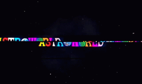 Greetings From Astroworld Wish You Were Here On A Black Background With Stars GIF