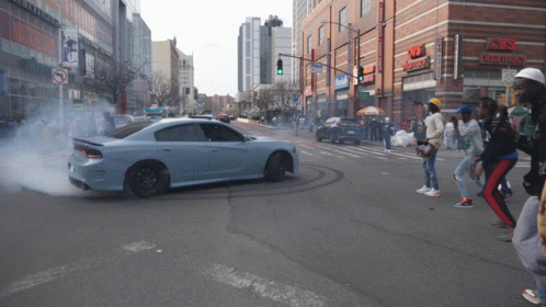 Grey Dodge Charger Donut Burnout GIF
