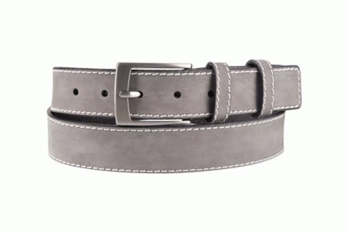 Grey Leather Belt With White Stitching GIF