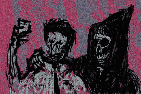 Grim Reaper and Man With Skull on Face