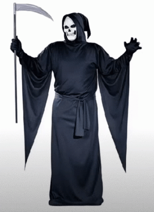 Grim Reaper Black Robe Scythe Costume GIF