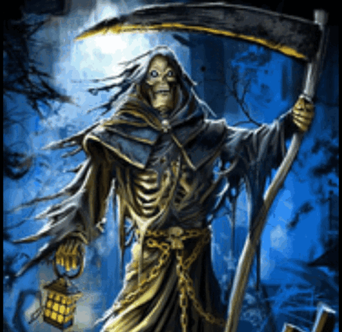 Grim Reaper Holding Scythe and Lantern