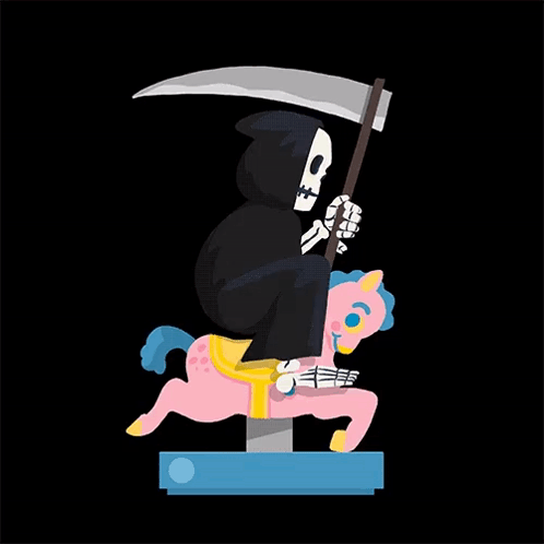 Grim Reaper Riding Merry Go Round Horse With Scythe