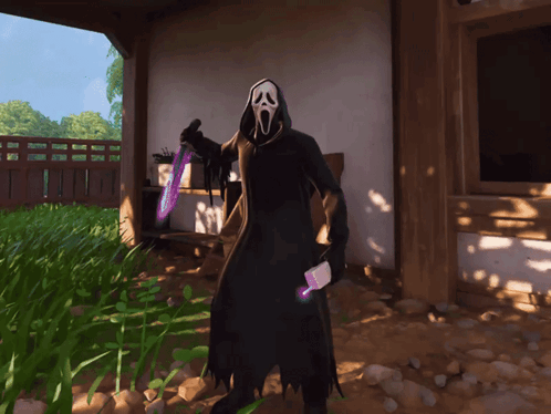 Grim Reaper With Scream Mask Holding Sword GIF