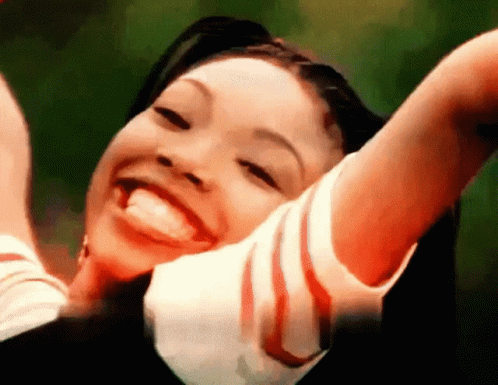 Grinning Girl Stretching Arms GIF