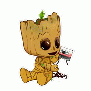 Groot Holding Cassette Tape and Microphone