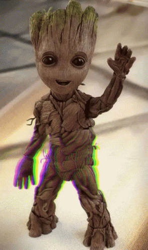 Groot Statue with Rainbow Background