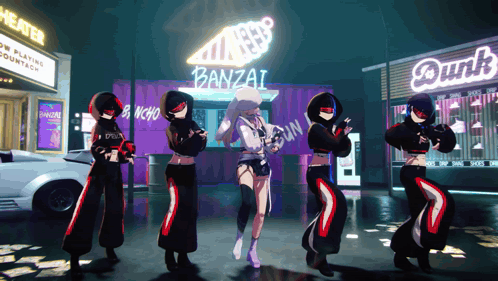 Group Dancing in Front of Banzai Store