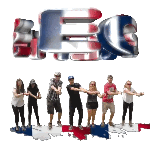 Group Dancing in Front of Besg Sign