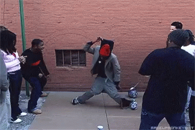 Group Dancing In Front Of Red Brick Wall Hashtag Spacemonkeybit GIF