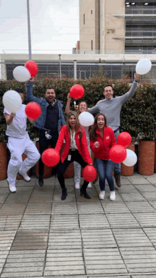 Group Friends Pose Happy Birthday Balloons GIF