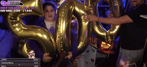 Group Holding Balloons Shaped Like 50 GIF