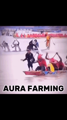 Group in Boat with Aura Farming Text
