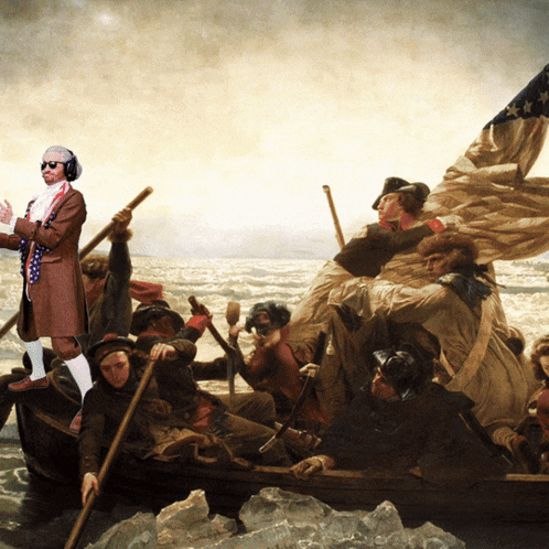 Group In Boat With Man In Headphones GIF