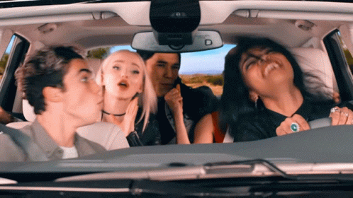 Group In Car With Rear View Mirror Saying Rear View GIF