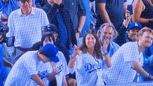 Group In Dodgers Jerseys Sitting In Stadium GIF
