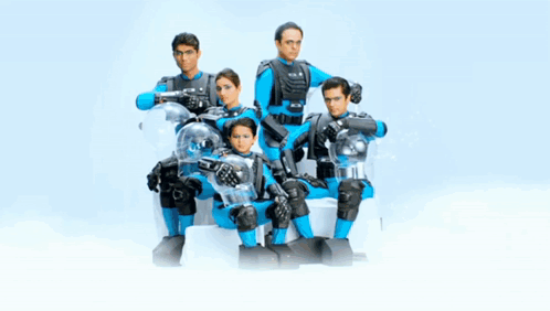 Group In Futuristic Costumes Posing GIF