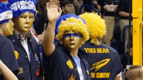 Group in Masks and Wigs Wearing Yogi Bear Shirts